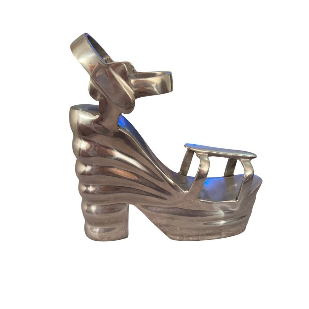 Carmen Lunares Aluminum Platform Shoe Bookend Sculpture Handmade Hand-finished